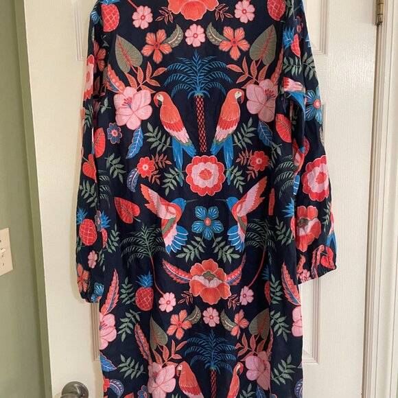 Boden Cleo Floral Print Long Sleeve Linen Dress In Multi Tropic Parrot Size 14L - Picture 5 of 7